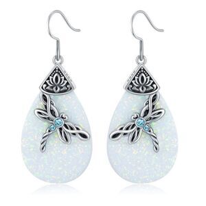 14k 925 White Opal Celtic Dragonfly Earrings